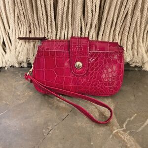 Super Spacious Red Croc-Embossed Wristlet Clutch